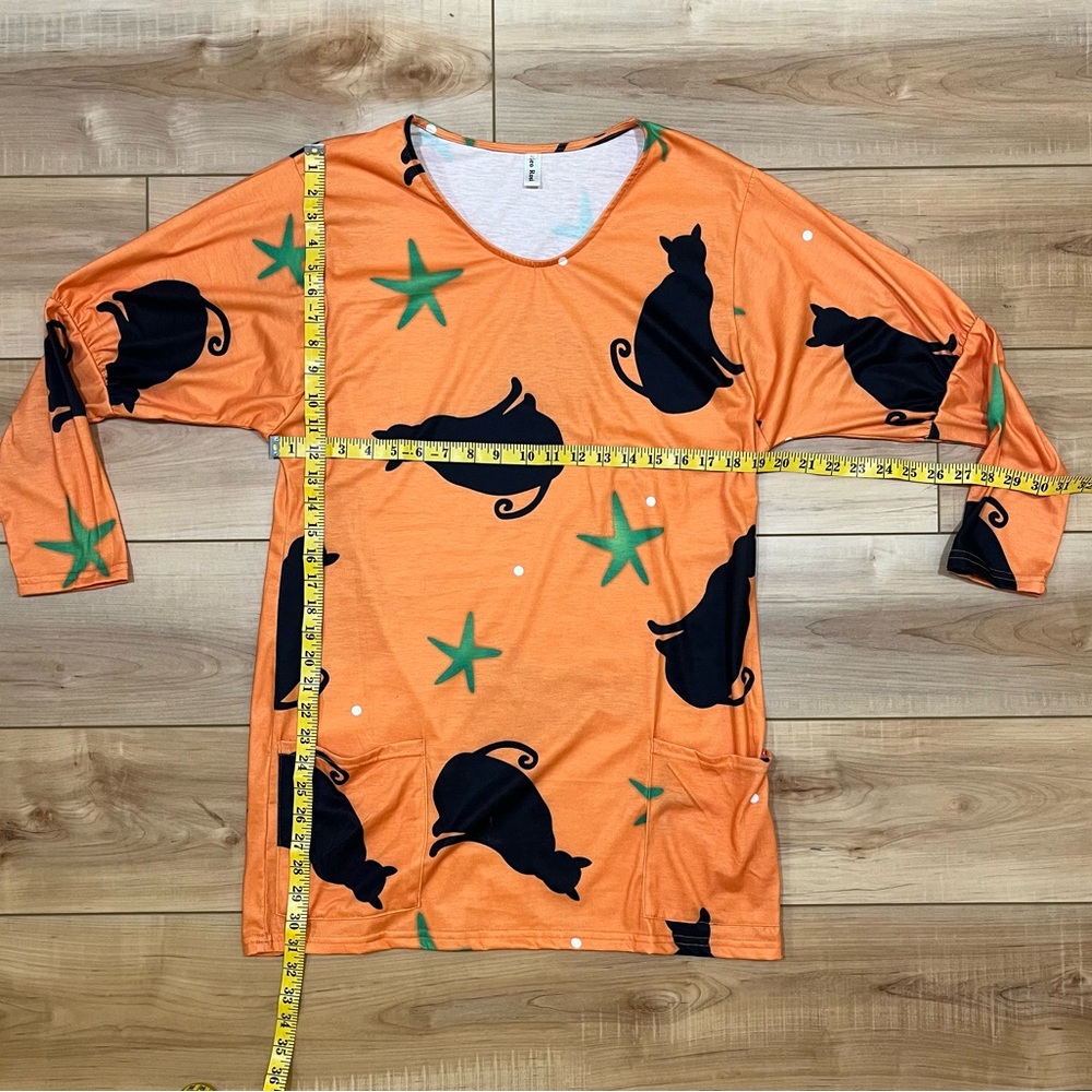 NWOT Leo Rosi Orange & Black Halloween Tunic Dress Size Small - Picture 5 of 11